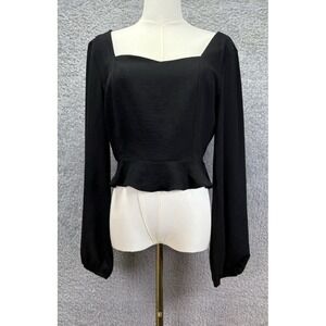 NEW Altar'd State Womens M Black Cropped Top Balloon Sleeve Fitted Gothic Boho